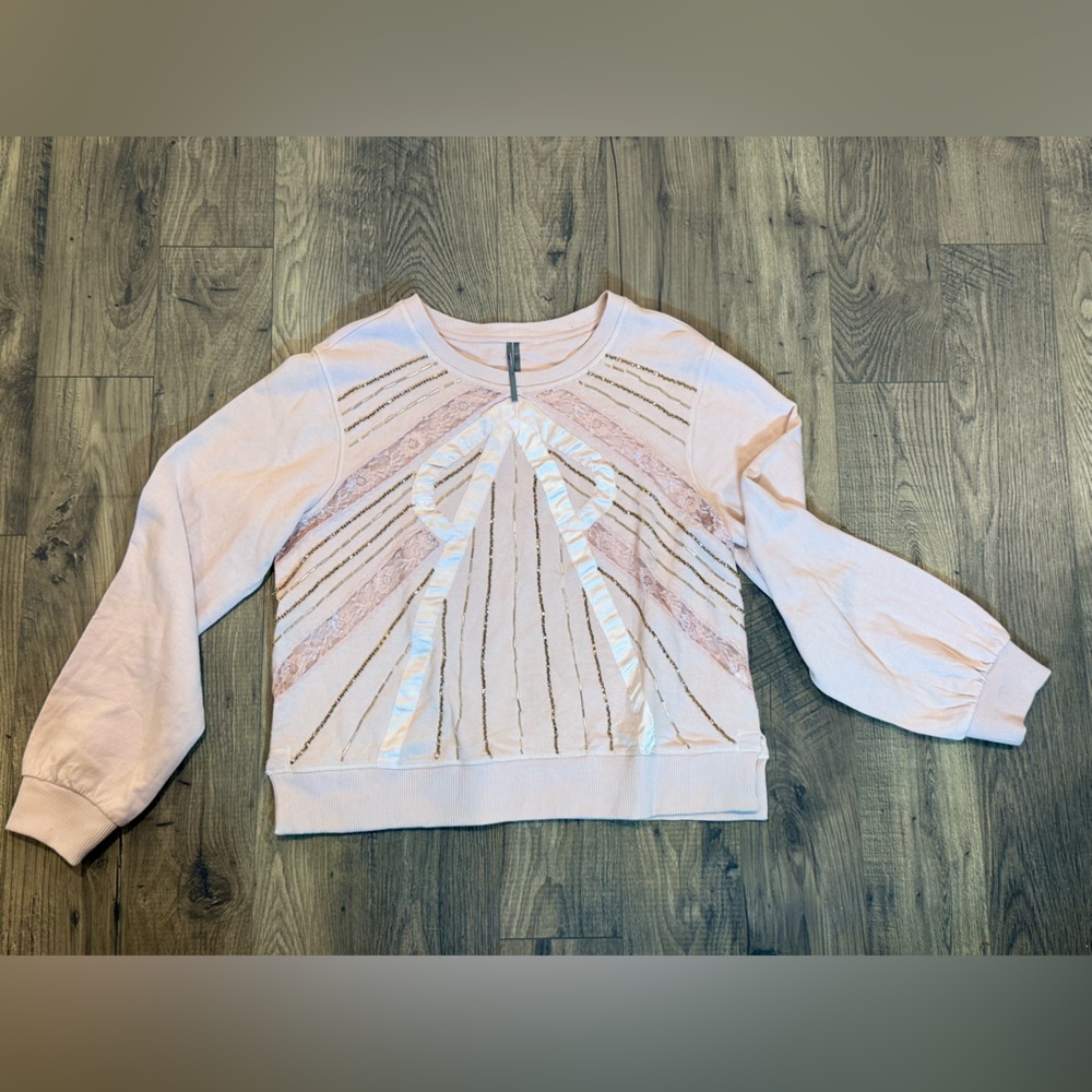 Anthropologie Pink Sweatshirt with Lace Accents